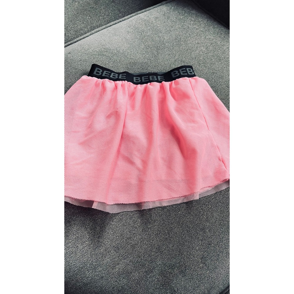 Bebe Mesh Tutu Skirt Kids Pink Logo Elastic Waist Sporty Chic